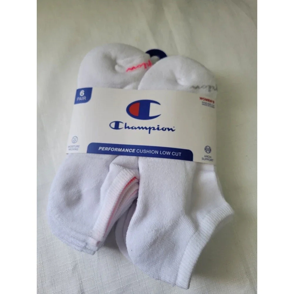 CHAMPION SOCKS WOMEN'S - LOW CUT  WHITE  - SHOE SZ 4-10 PACK 6